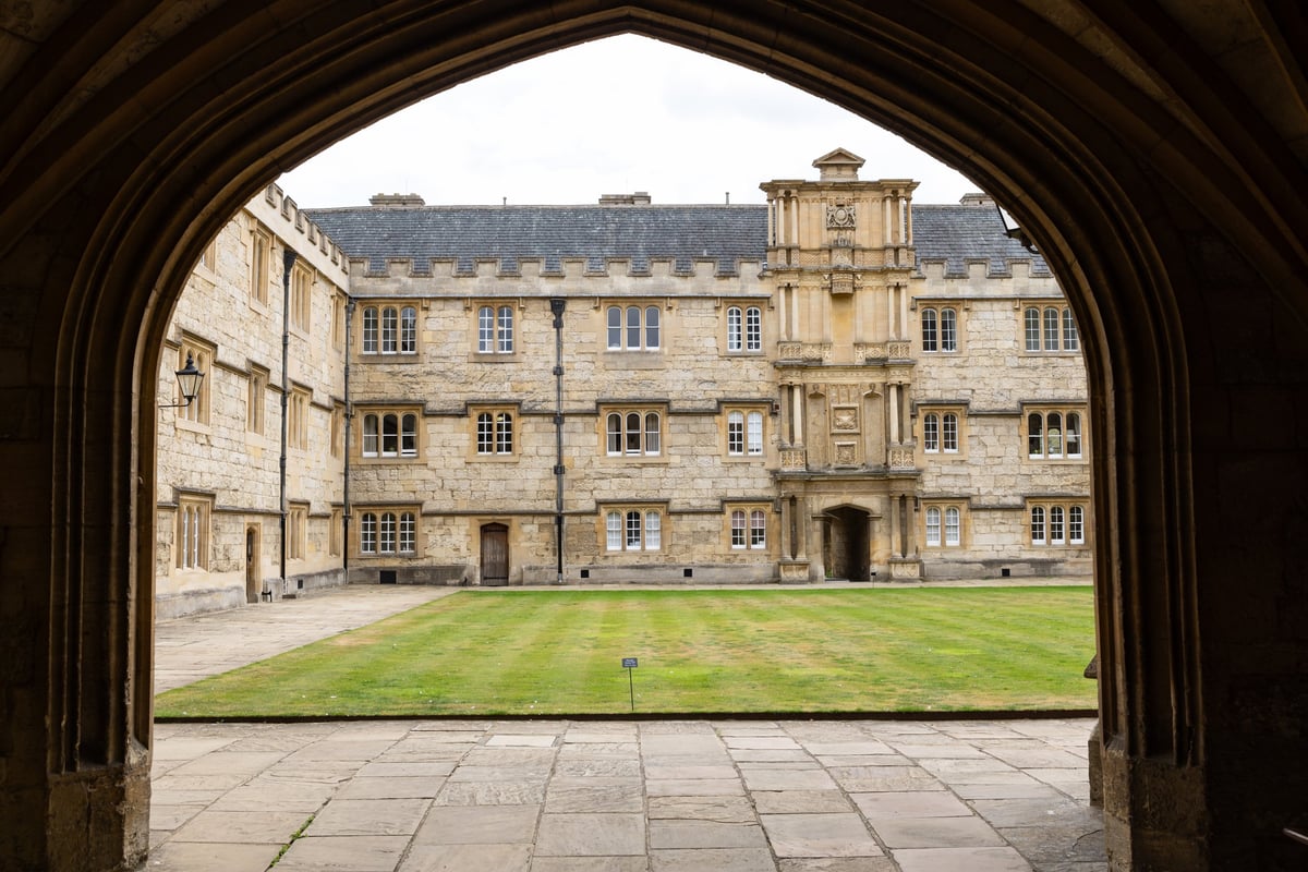 The quad at Merton College at Oxford University, England
