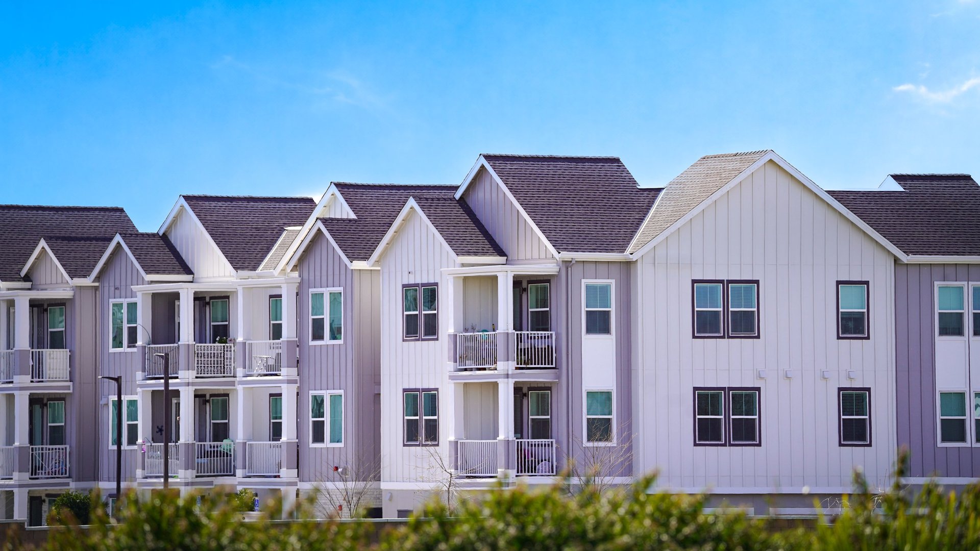 Newly built apartment complex on a sunny day